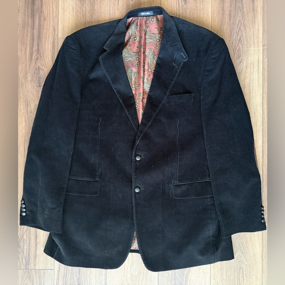 Lauren Ralph Lauren Corduroy Blazer 46L Black Paisley Lined Elbow Patches